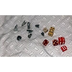 Vintage Monopoly Metal Game Tokens and Assorted Dice Replacement Pieces Set